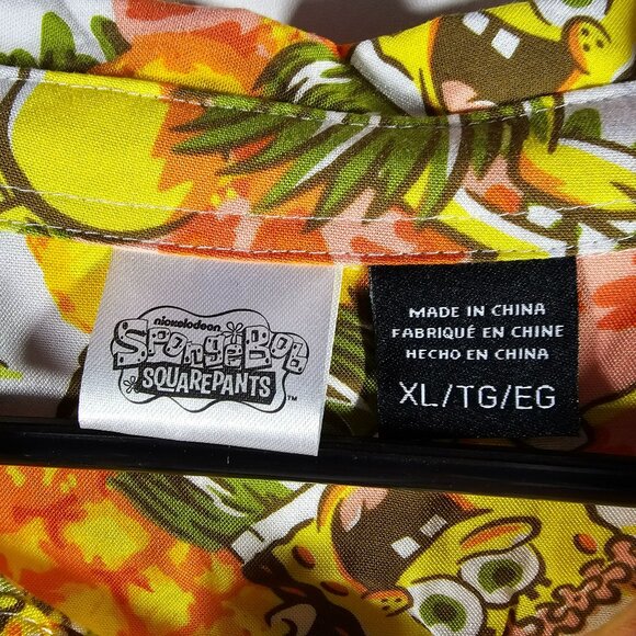 Spongebob Squarepants Hawaiian Print Button-Up Shirt Kids Size XL - Picture 3 of 8